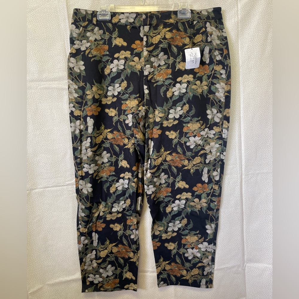 Vintage Floral Peruvian Connection Cherry Blossom Cropped Trousers Size 16